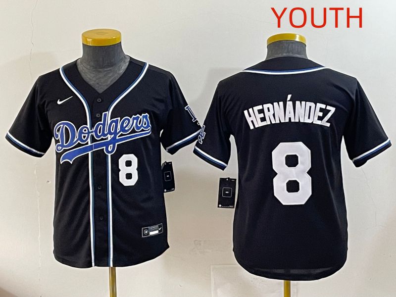 Youth 2025 Los Angeles Dodgers 8 Hernandez Black Three generations Fashion Nike MLB Jersey style 4